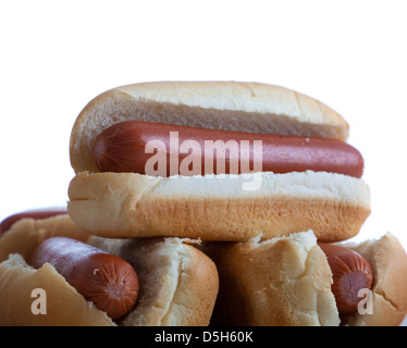 Stack of hot dogs on a white background Stock Photo