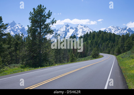 Roadway to Grand Tetons, Wyoming Stock Photo