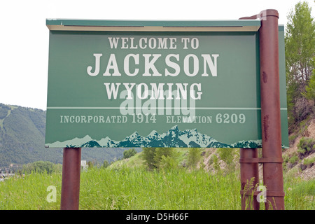 Welcome to Jackson Wyoming road sign Stock Photo - Alamy