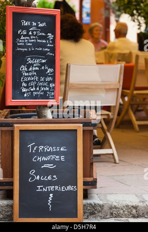 France, Corsica, La Balagne, Calvi, outdoor restaurant Stock Photo