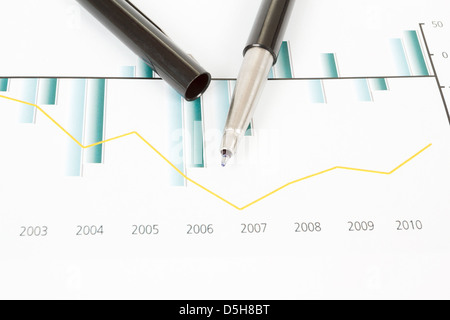 business stock market graphs with black pen Stock Photo