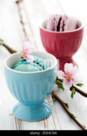 French macaroons in pink, turquoise and white Stock Photo