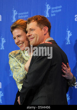 Austrian actors Franziska Weisz and Andreas Lust attend the photocall of the movie 'The Robber' ('Der Räuber') during the 60th Berlinale International Film Festival in Berlin on Monday, 15 February 2010. The festival runs until 21 February 2010. 'The Robber' runs in the competition of the festival. Photo: Marcus Brandt dpa/lbn Stock Photo