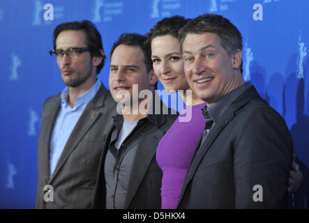 German actors Martina Gedeck, Tobias Moretti (R), director Oskar Roehler (L) and actor Moritz Bleibtreu attend the photocall for the film 'Jew Suss - Rise And Fall' ('Jud Süss - Film ohne Gewissen') running in competition during the 60th Berlinale International Film Festival in Berlin, Germany, on Thursday, 18 February 2010. The festival runs until 21 Febuary 2010. Photo: Jörg Cars Stock Photo