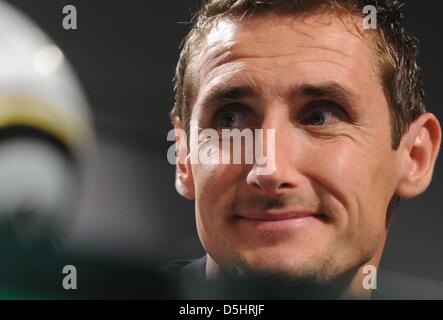 German player Miroslav Klose during a press conference of the German team at the Velmore Grand Hotel in Erasmia, near Pretoria, South Africa 28 June 2010. Photo: Marcus Brandt dpa - Stock Photo