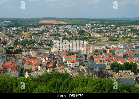 Overview of Forbach town from Schlossberg castle tower, Forbach, Moselle, Lorraine, France Stock Photo