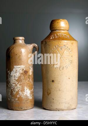 JOHANNEBSURG, SOUTH AFRICA: Newly excavated bottles on March 28, 2013, in Johannesburg, South Africa.  These bottles were found on the Rand Show grounds and date back almost 100 years. (Photo by Gallo Images / City Press / Herman Verwey) Stock Photo