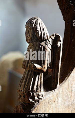 15th century poppy head on a pew at St Giles Church, Holme, Newark, Nottinghamshire Stock Photo