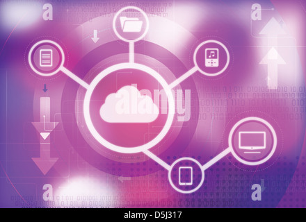 Illustration of cloud computing representing file transfer Stock Photo