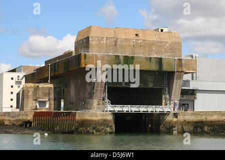 (FILE) An archive photo dated 07 August 2009 shows the submarine dock for Keroman 3 submarines is pictured in the port of Lorient, France. The port of Lorient was used as a submarine base from 1940 until 1944 by the German Navy and was the largest German submarine base during World War II. After the war, the French marines used the facility until 1997. Photo: Daniel Karmann Stock Photo