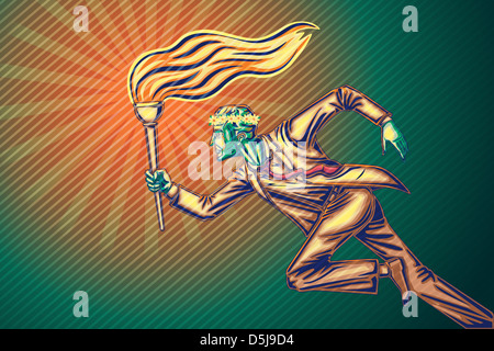 Illustrative image of businessman running with flaming Torch representing vision