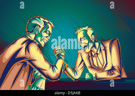 Illustrative image of businessmen arm wrestling representing business war Stock Photo