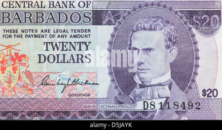 Barbados 20 Twenty Dollar Bank Note Stock Photo