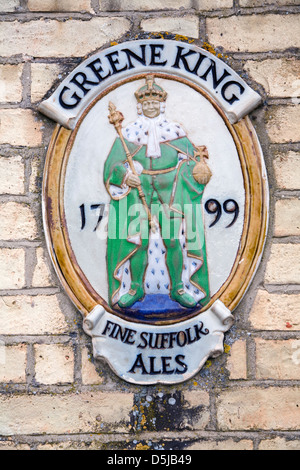 Old sign for Greene King fine Suffolk ales since 1799, England Stock Photo
