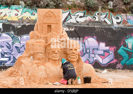 Brighton, UK. 3rd April 2013. Brighton Sand Sculpture Festival 2013:   Not sure….The Cavern Club, The Rolling Stones? Credit: Andrew Hasson / Alamy Live News Stock Photo