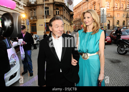 Karel Gott and wife Ivana Gottova arriving for the TYTY TV awards at Vinohradske Theatre. Prague, Czech Republic - 02.04.2011 Stock Photo