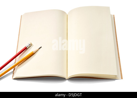 Notebook and pencil isolated on white background. Copy Space to write something. Stock Photo