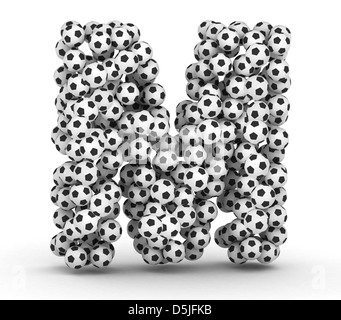 Letter M from soccer football balls isolated on white background Stock Photo