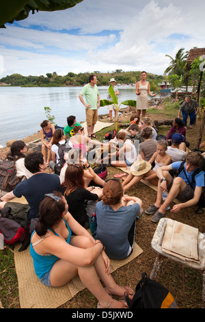 Madagascar, Nosy Be, Marodokana, Operation Wallacea students at introductory briefing Stock Photo