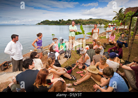 Madagascar, Nosy Be, Marodokana, Operation Wallacea students at introductory briefing Stock Photo