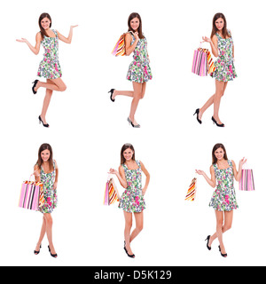 Moments of shopping over white background, collage Stock Photo