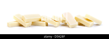 Pieces of homemade white chocolate bars on white background Stock Photo