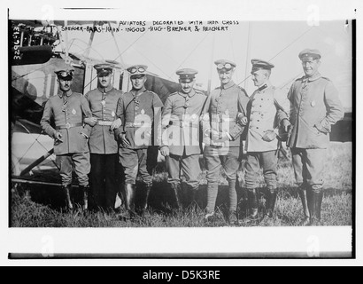 Aviators decorated with iron cross: Saenger -- Baas -- Hahn -- Ingold -- Hug -- Bremer -- Reichert (LOC) Stock Photo