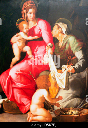 Madonna with Child and Saint Elizabeth and John the Baptist - Jacopino Del Conte Stock Photo