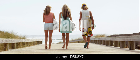 Rear view of people walking towards beach Stock Photo