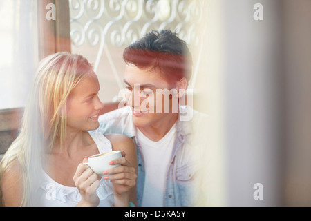 Couple drinking tea in cafe Stock Photo