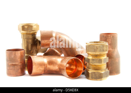 Plumbing materials isolated on a white background Stock Photo