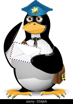 Penguin with a letter to the postman's suit Stock Photo