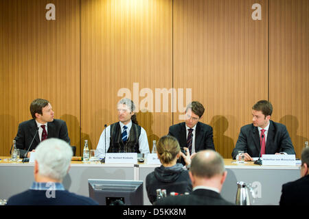 Berlin, Germany. 4th April 2013. Germany. Press Association of Renewable Energy gives a press conference about Energy revolution 'Made in Germany', contributions of German industry for a reliable power supply. With Dr. Hubertus von Monschaw, Dr. Hermann Falk, Dr. Norbert Krzikalla and Daniel Kluge. Credit: Credit:  Gonçalo Silva/Alamy Live News. Stock Photo
