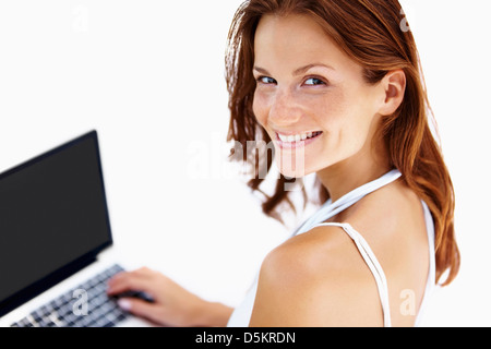 Pretty woman using laptop Stock Photo