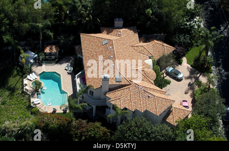 Aerial view of Paris Hilton 's home in the Hollywood Hills. Los Angeles, Californa Stock Photo