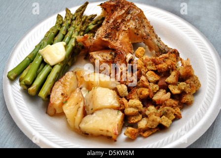 Chicken Dinner with Stuffing and Veggies Stock Photo