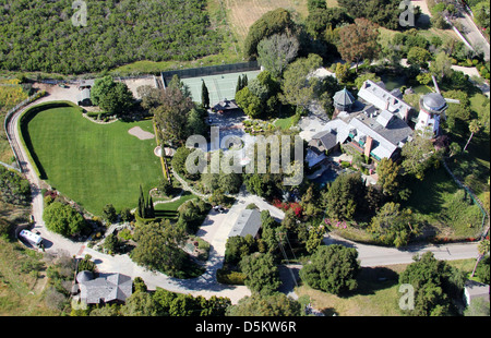 Aerial view of Thomas Gottschalk 's windmill and home in Malibu. Los Angeles, Californa Stock Photo