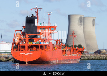 Oil tanker at Billingham oil jetty on the river Tees at Middlesbrough, north east England, UK Stock Photo