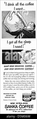 advertisement 1950s Sanka 97% caffein free coffee advert in American magazine circa 1954 Stock Photo