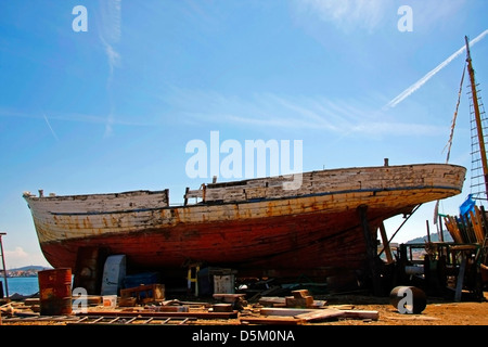 restoration of an old wooden sailing ship Stock Photo - Alamy