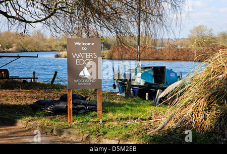 A public house sign by the River Yare at Bramerton, Norfolk, England, United Kingdom. Stock Photo