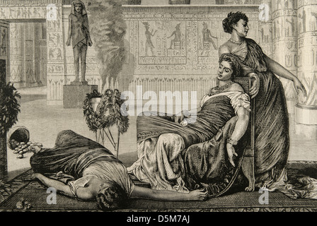 Cleopatra VII Philopator (69-30 BC). Queen of Egypt. Death of Cleopatra. Engraving after a painting of Prinsep. Stock Photo