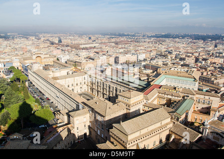 Vatican Museum and city of Rome viewed from the Dome of Basilica of Saint Peter. Stock Photo