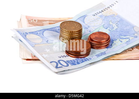 billetes y monedas de euro Stock Photo