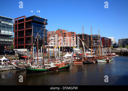 Hafencity, historic ships at Sandtorkai during Port anniversary, Hamburg, Germany Stock Photo