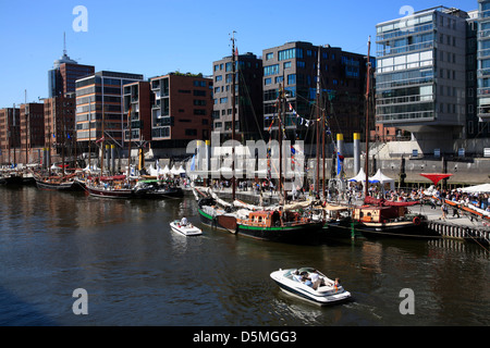 Hafencity, historic ships at Sandtorkai during Port anniversary, Hamburg, Germany Stock Photo