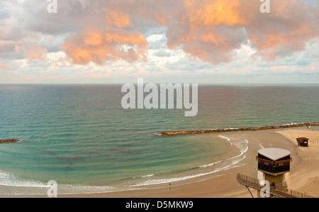 Sunrise on mediterranean sea, Israel, Natanya. Stock Photo