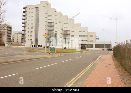 newly built block of flats in Cardiff, down by the bay, these may become the slums of tomorrow. April 2013 Stock Photo
