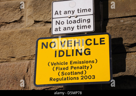 Vehicle emissions 2003 sign on wall in Scotland, UK.