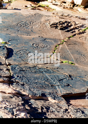 Prehistoric rock carvings at Oukaimeden Ski Resort in the High Atlas Mountains Morocco Stock Photo